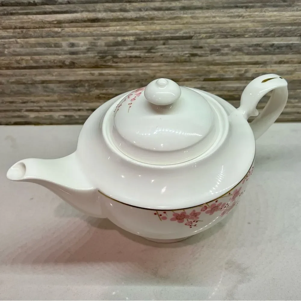 Teavana Sakura Cherry Blossom Holly Bone China 24 KT Filigree Tea Kettle 43 oz - Picture 4 of 16
